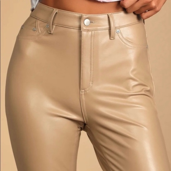 7 for All Mankind Skinny Faux Leather Pants Camel Size M NWT - Picture 3 of 11